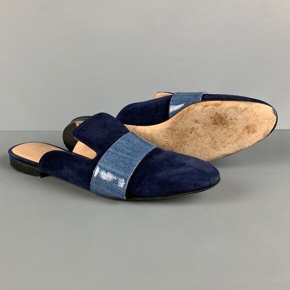 DEAR FRANCES Size 8 Blue Navy Suede Mixed Materials Slide Flats - Picture 3 of 8